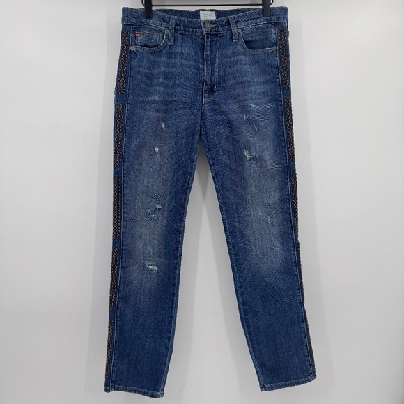 Hudson Jeans Women 27 Blue Jude Slouch Skinny Beaded Distressed Western Rock - Picture 1 of 16